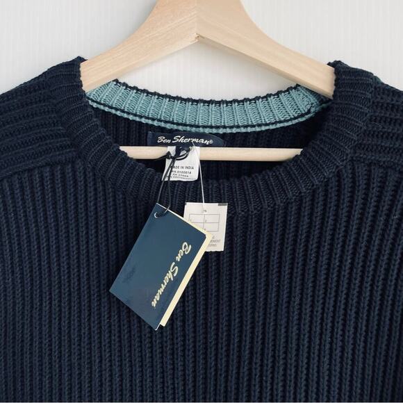 🆕 Ben Sherman Navyribbed sweater Crewneck NWT size Large cotton - Picture 6 of 11